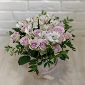 Коробка роза с альстромериями